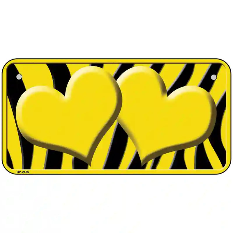 Yellow Black Zebra Yellow Centered Hearts Novelty License Plate 6" x 3" (BP)