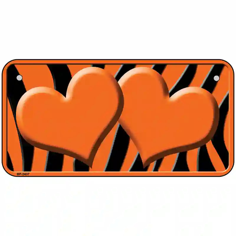 Orange Black Zebra Orange Centered Hearts Novelty License Plate 6" x 3" (BP)