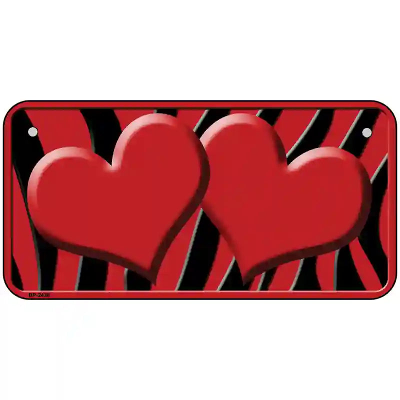 Red Black Zebra Red Centered Hearts Novelty License Plate 6" x 3" (BP)