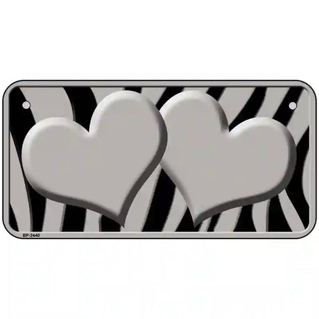 Grey Black Zebra Grey Centered Hearts Novelty License Plate 6" x 3" (BP)