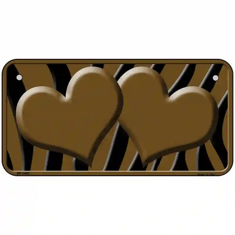 Brown Black Zebra Brown Centered Hearts Novelty License Plate 6" x 3" (BP)