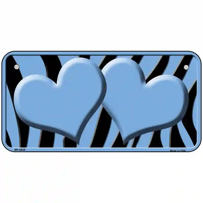 Light Blue Black Zebra Light Blue Centered Hearts Novelty License Plate 6" x 3" (BP)