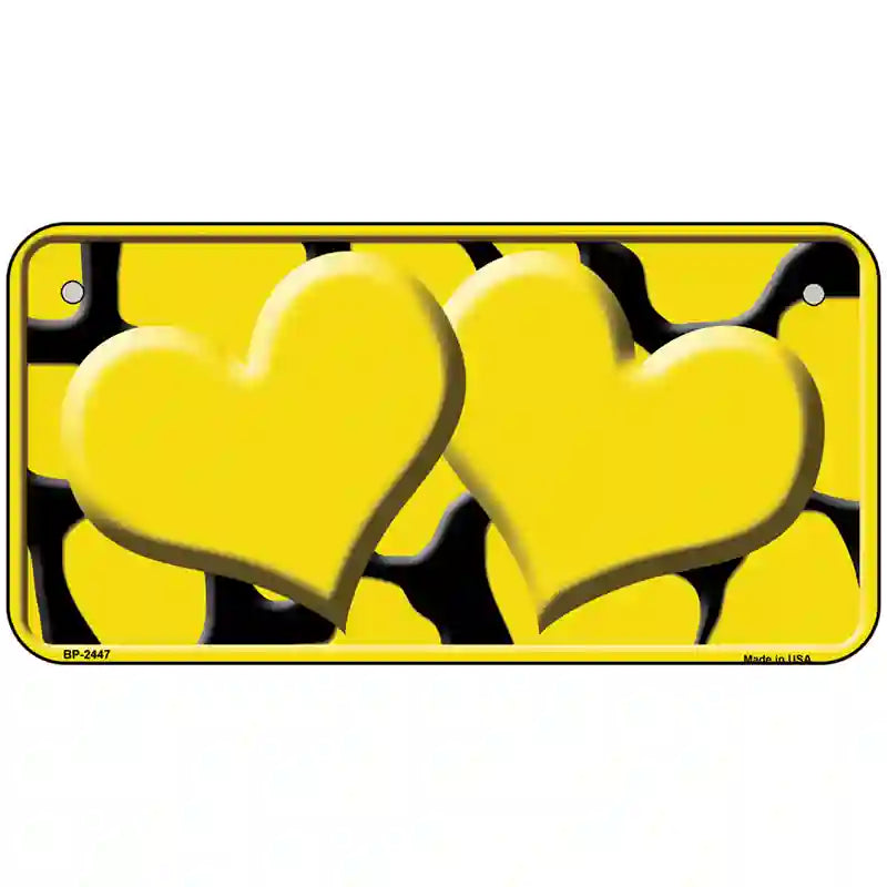 Yellow Black Giraffe Yellow Centered Hearts Novelty License Plate 6" x 3" (BP)