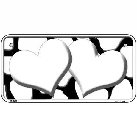 White Black Giraffe White Centered Hearts Novelty License Plate 6" x 3" (BP)