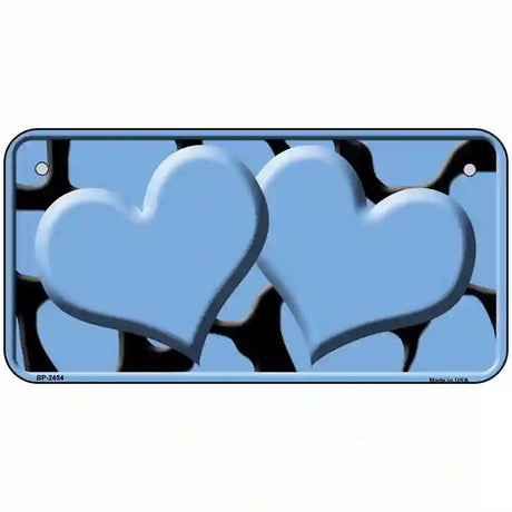 Light Blue Black Giraffe Light Blue Centered Hearts Novelty License Plate 6" x 3" (BP)