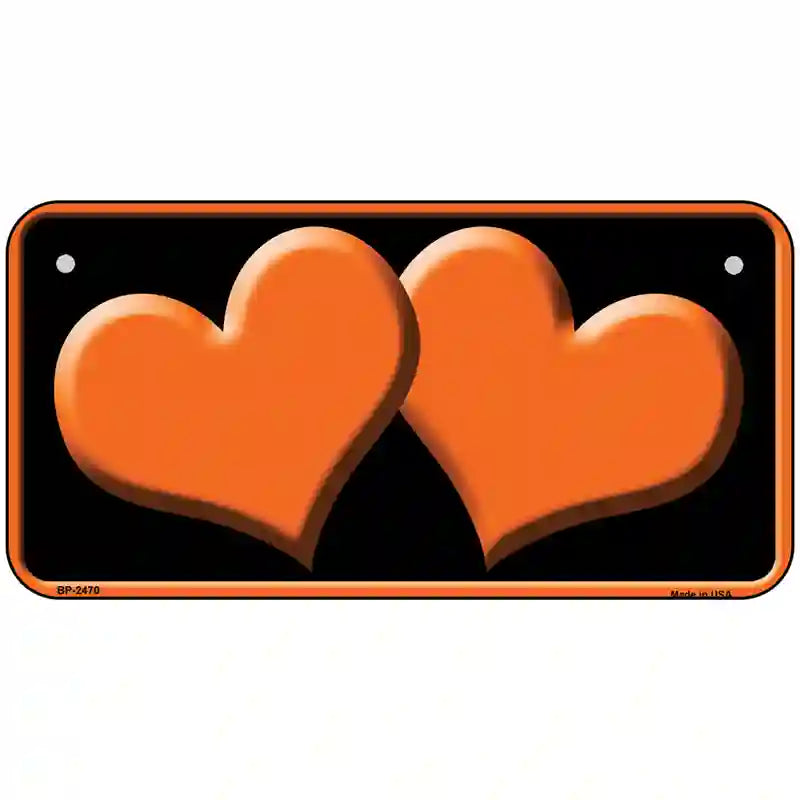 Solid Orange Centered Hearts Black Novelty License Plate 6" x 3" (BP)