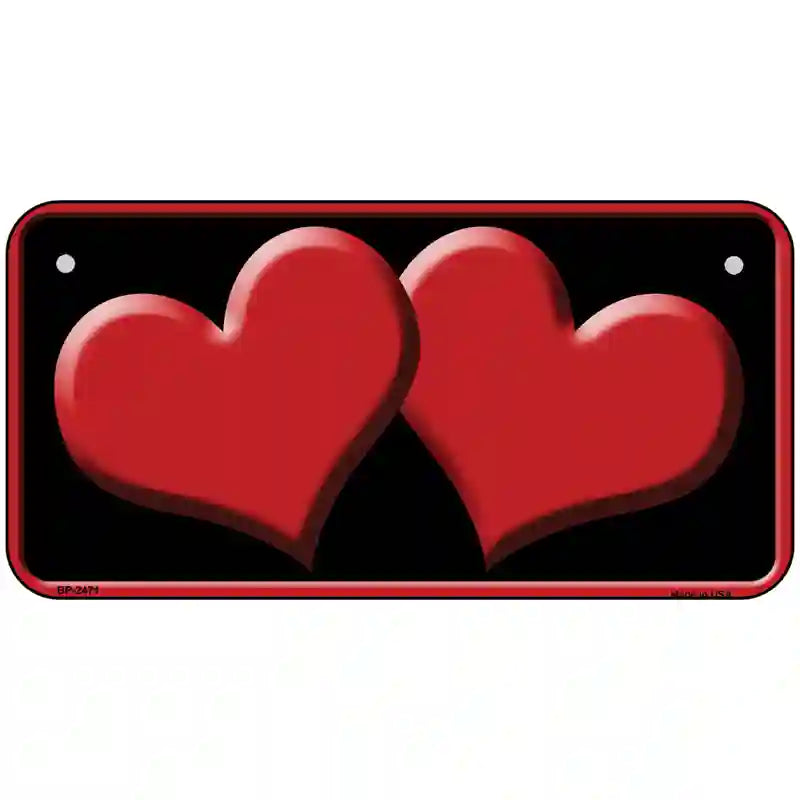 Solid Red Centered Hearts Black Novelty License Plate 6" x 3" (BP)