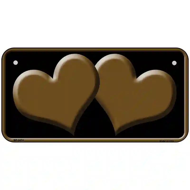 Solid Brown Centered Hearts Black Novelty License Plate 6" x 3" (BP)