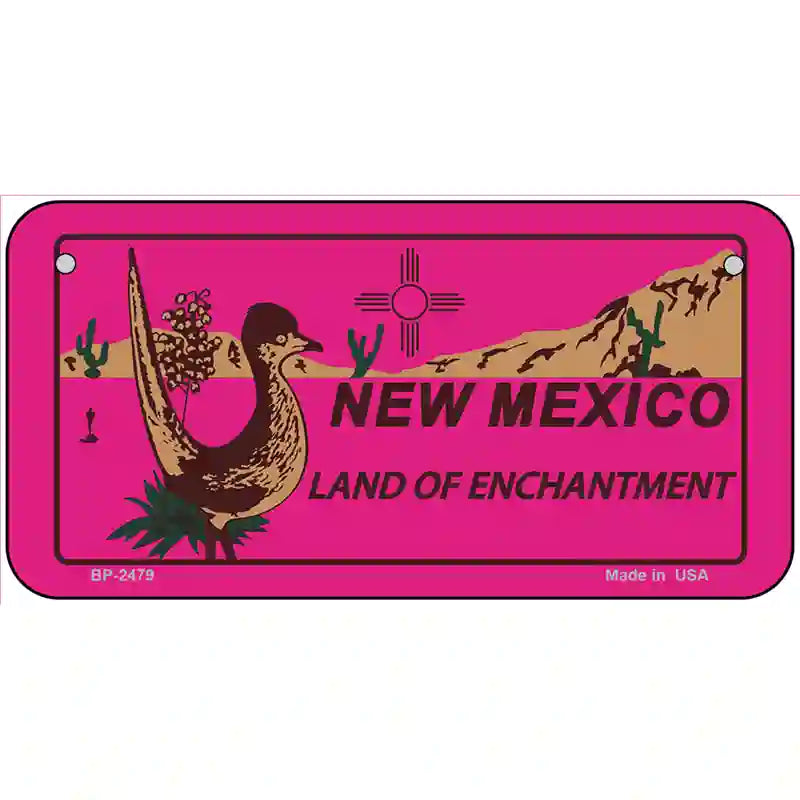 Roadrunner Pink New Mexico Metal Novelty License Plate 6" x 3" (BP)