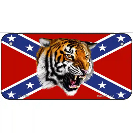 Confederate Flag Tiger Metal Novelty License Plate 6" x 3" (BP)