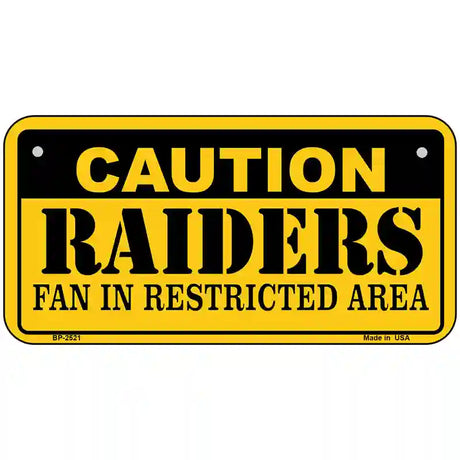 Caution Raiders Metal Novelty License Plate 6" x 3" (BP)