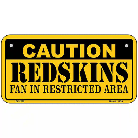 Caution Redskins Metal Novelty License Plate 6" x 3" (BP)