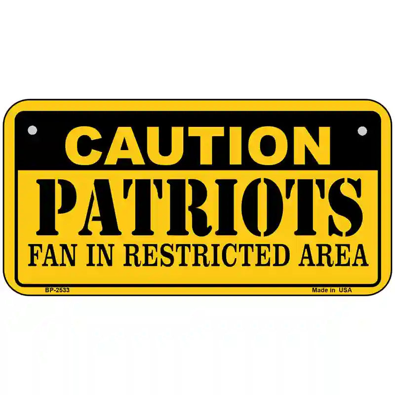 Caution Patriots Metal Novelty License Plate 6" x 3" (BP)