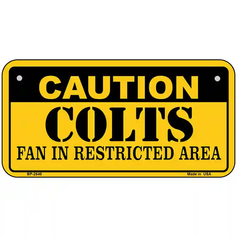 Caution Colts Metal Novelty License Plate 6" x 3" (BP)