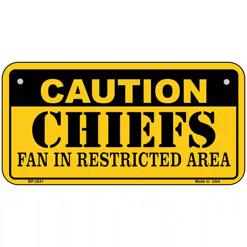 Caution Chiefs Metal Novelty License Plate 6" x 3" (BP)