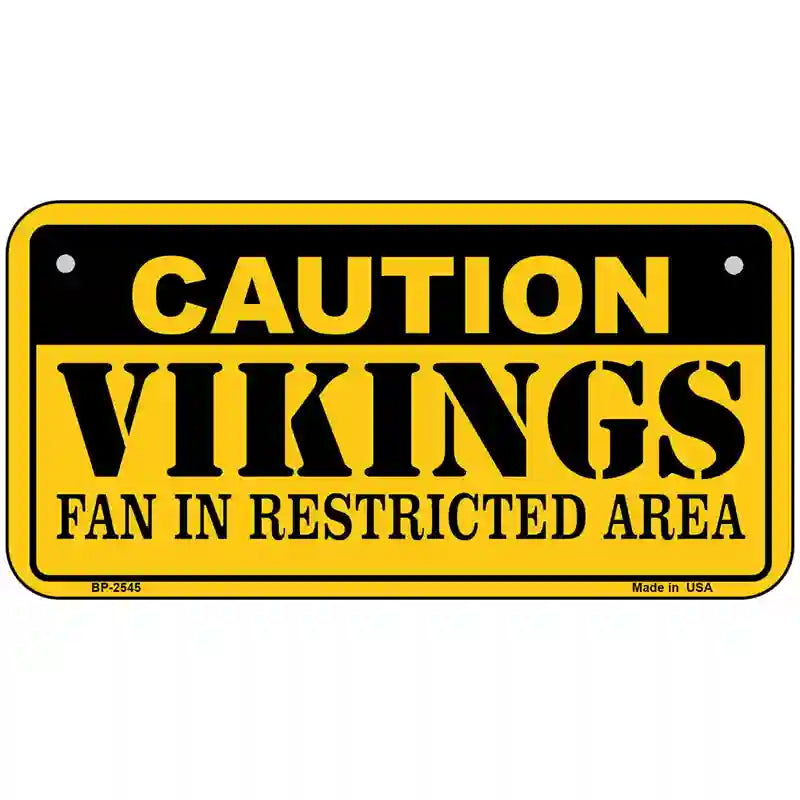 Caution Vikings Metal Novelty License Plate 6" x 3" (BP)