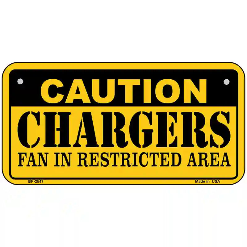 Caution Chargers Metal Novelty License Plate 6" x 3" (BP)