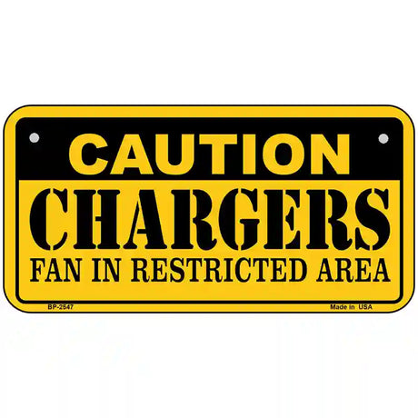 Caution Chargers Metal Novelty License Plate 6" x 3" (BP)