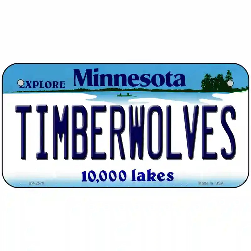 Timberwolves Minnesota Novelty State Metal License Plate 6" x 3" (BP)