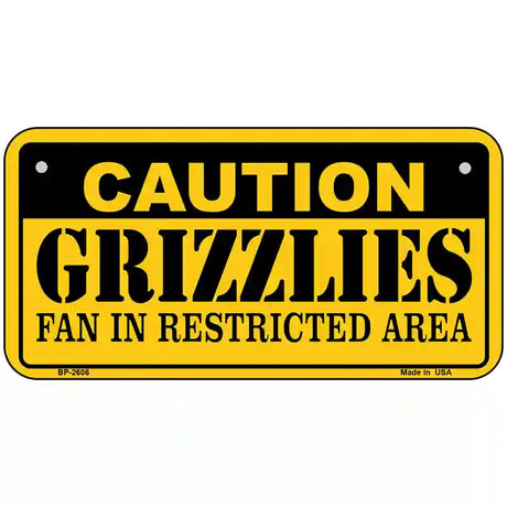 Caution Grizzlies Fan Metal Novelty License Plate 6" x 3" (BP)