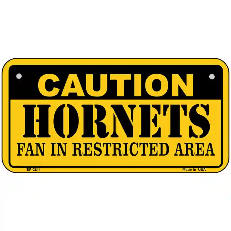 Caution Hornets Fan Metal Novelty License Plate 6" x 3" (BP)