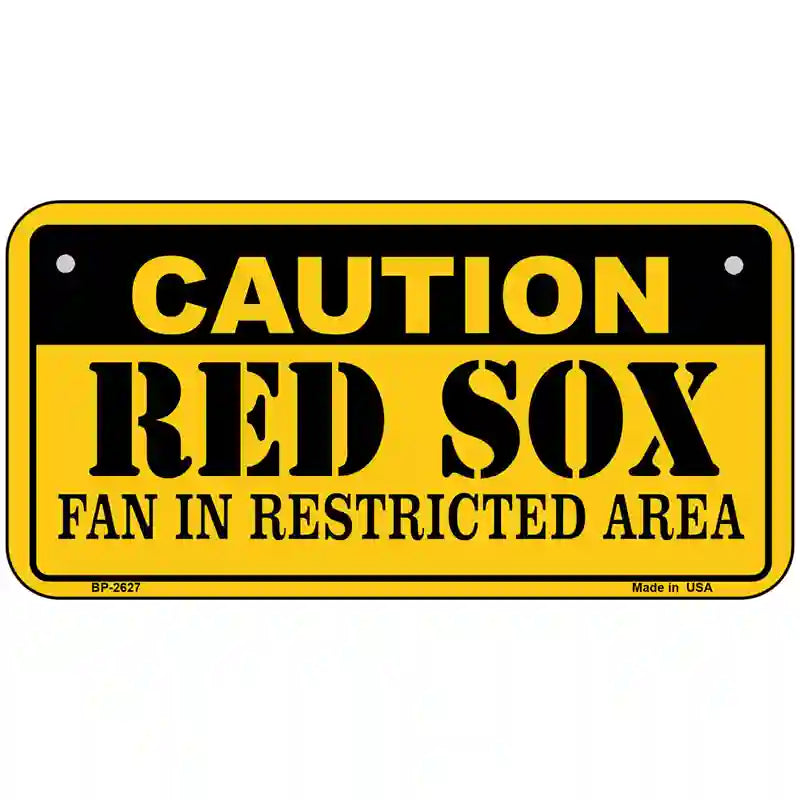 Caution Red Sox Fan Metal Novelty License Plate 6" x 3" (BP)