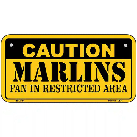 Caution Marlins Fan Metal Novelty License Plate 6" x 3" (BP)