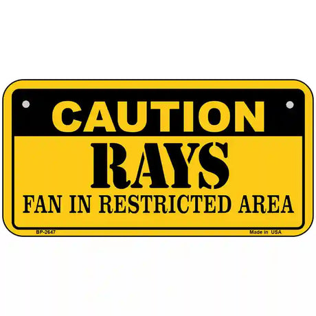 Caution Rays Fan Metal Novelty License Plate 6" x 3" (BP)