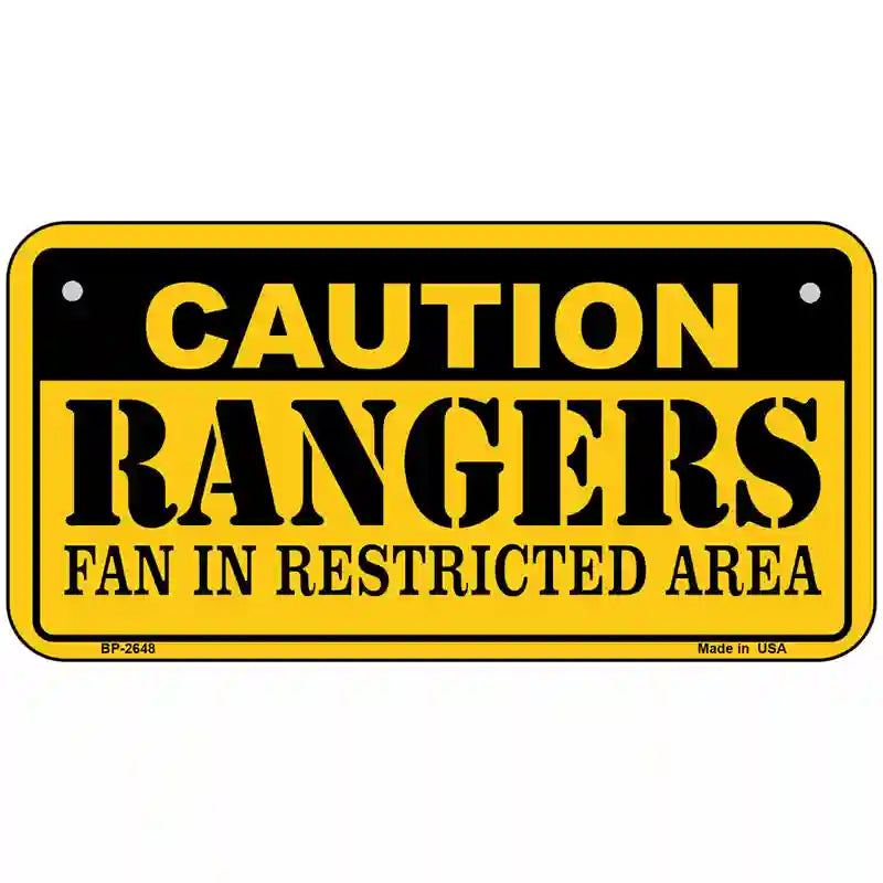 Caution Rangers Fan Metal Novelty License Plate 6" x 3" (BP)