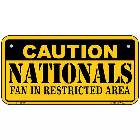 Caution Nationals Fan Metal Novelty License Plate 6" x 3" (BP)