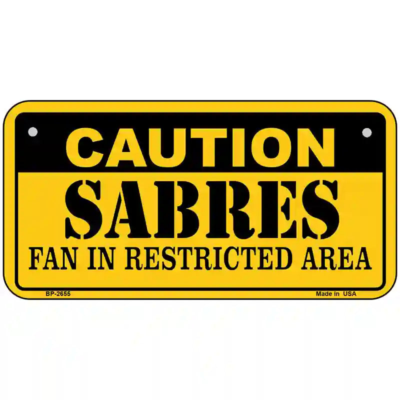 Caution Sabres Metal Novelty License Plate 6" x 3" (BP)