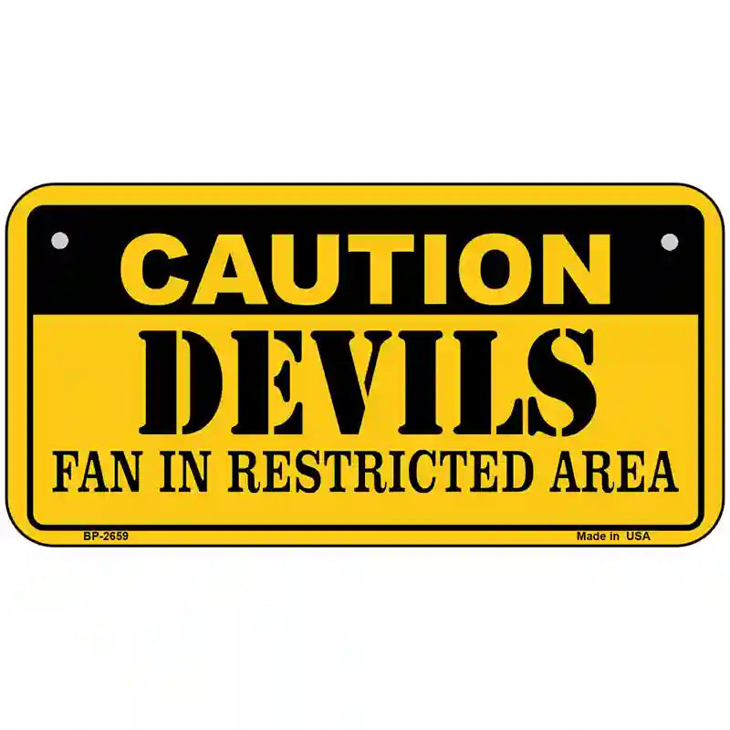 Caution Devils Metal Novelty License Plate 6" x 3" (BP)