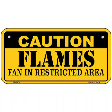 Caution Flames Metal Novelty License Plate 6" x 3" (BP)