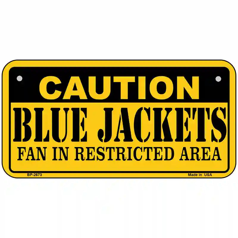 Caution Blue Jackets Metal Novelty License Plate 6" x 3" (BP)