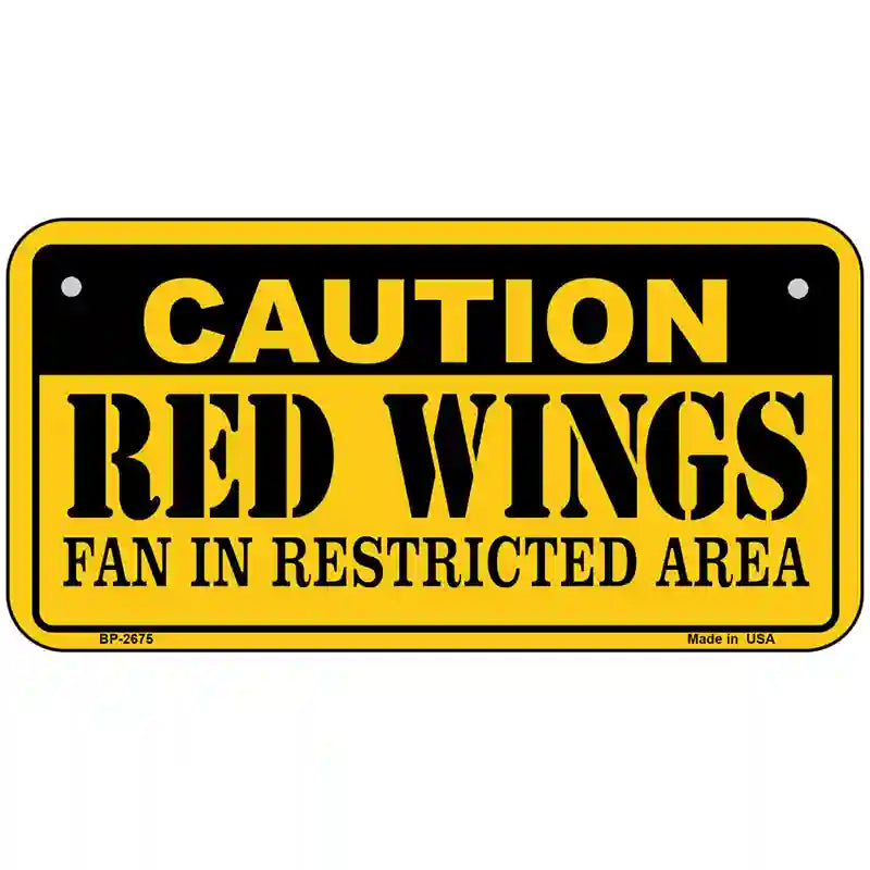 Caution Red Wings Metal Novelty License Plate 6" x 3" (BP)