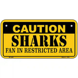 Caution Sharks Metal Novelty License Plate 6" x 3" (BP)