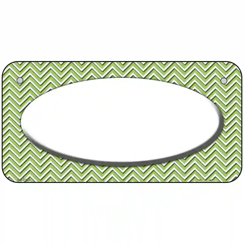 Lime Green White Chevon White Center Oval Metal Novelty License Plate 6" x 3" (BP)