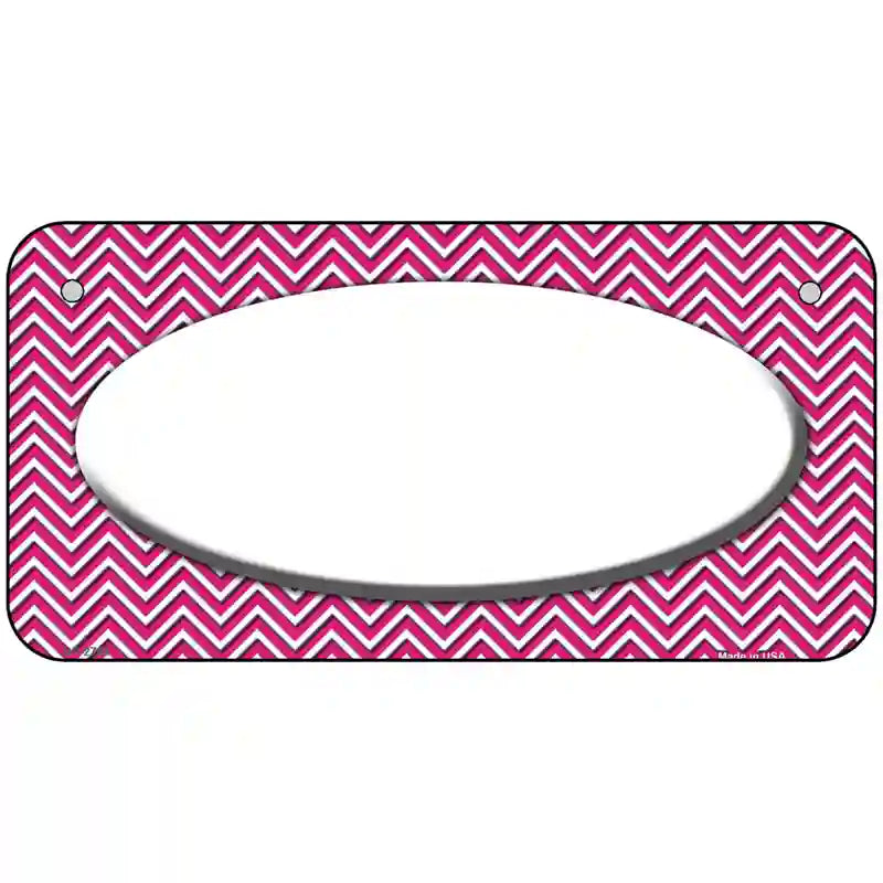 Pink White Chevon White Center Oval Metal Novelty License Plate 6" x 3" (BP)