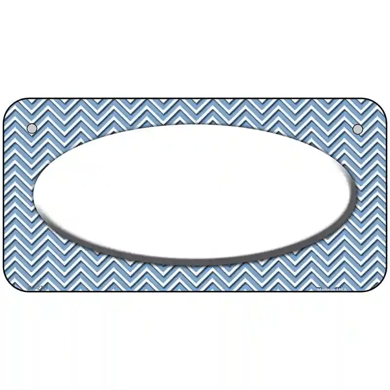 Light Blue White Chevon White Center Oval Metal Novelty License Plate 6" x 3" (BP)