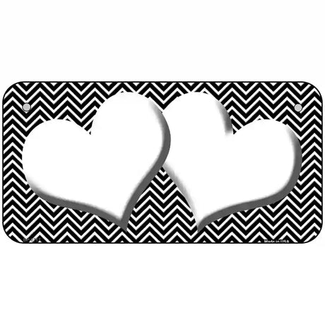 Black White Chevron White Center Hearts Metal Novelty License Plate 6" x 3" (BP)