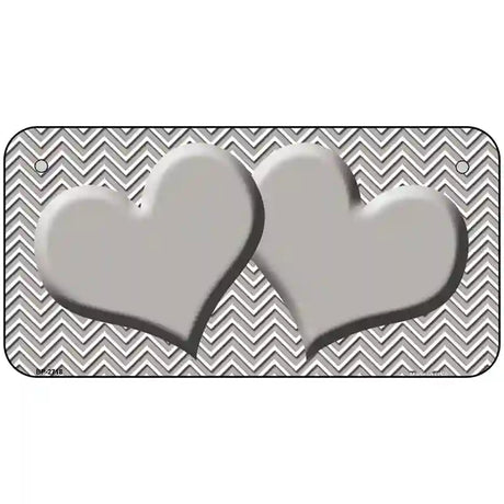 Grey White Chevon Grey Center Hearts Metal Novelty License Plate 6" x 3" (BP)