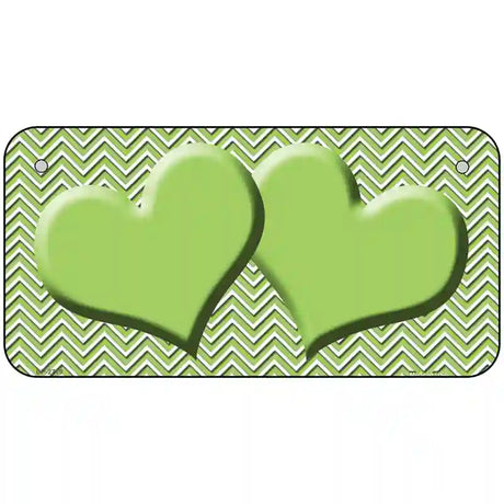 Lime Green White Chevron Lime Green Center Hearts Metal Novelty License Plate 6" x 3" (BP)