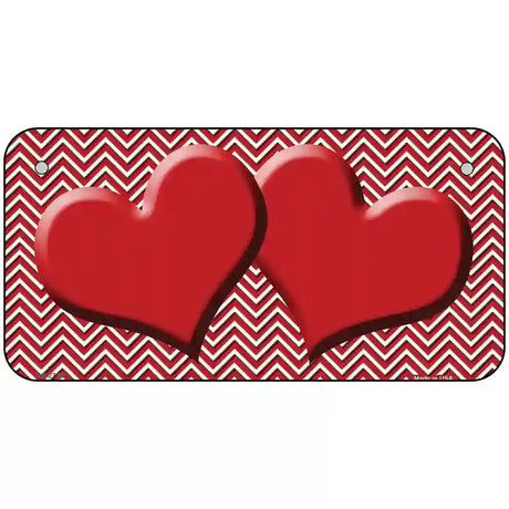 Red White Chevron Red Center Hearts Metal Novelty License Plate 6" x 3" (BP)