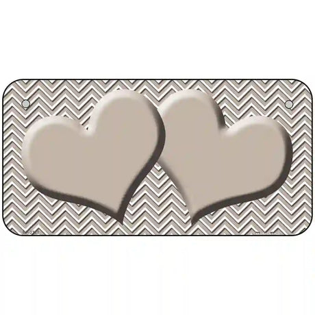 Tan White Chevron Tan Center Hearts Metal Novelty License Plate 6" x 3" (BP)