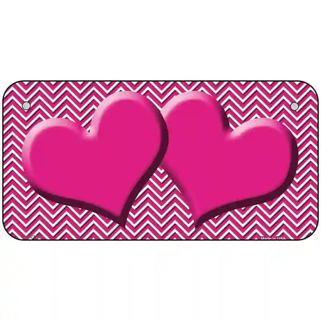 Pink White Chevron Pink Center Hearts Metal Novelty License Plate 6" x 3" (BP)