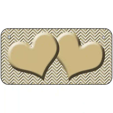 Gold White Chevron Gold Center Hearts Metal Novelty License Plate 6" x 3" (BP)