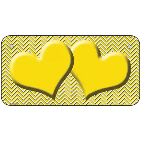 Yellow White Chevron Yellow Center Hearts Metal Novelty License Plate 6" x 3" (BP)