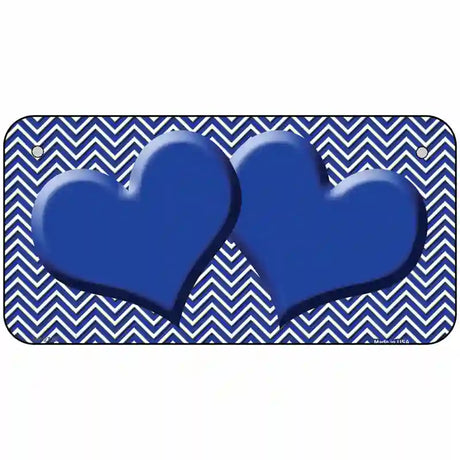 Blue White Chevron Blue Center Hearts Metal Novelty License Plate 6" x 3" (BP)