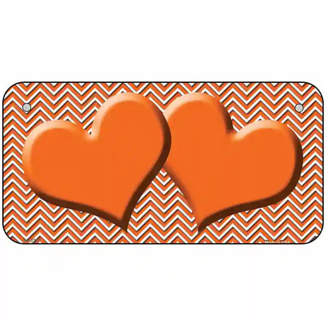 Orange White Chevron Orange Center Hearts Metal Novelty License Plate 6" x 3" (BP)