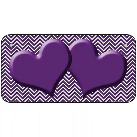 Purple White Chevron Purple Center Hearts Metal Novelty License Plate 6" x 3" (BP)